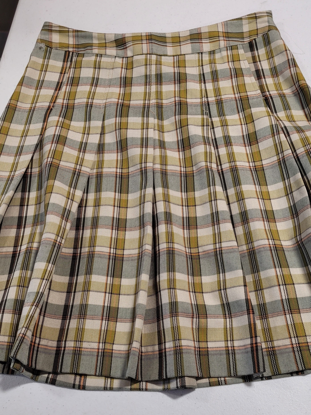 Merona Olive, Cream & Light Blue Plaid Pleated Mini Skirt - Picture 1 of 3
